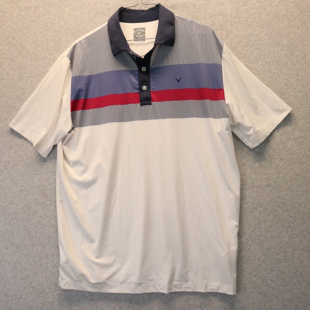 Callaway Polo Shirt Mens Medium Opti-Dri Performance Golf White Short Sleeve